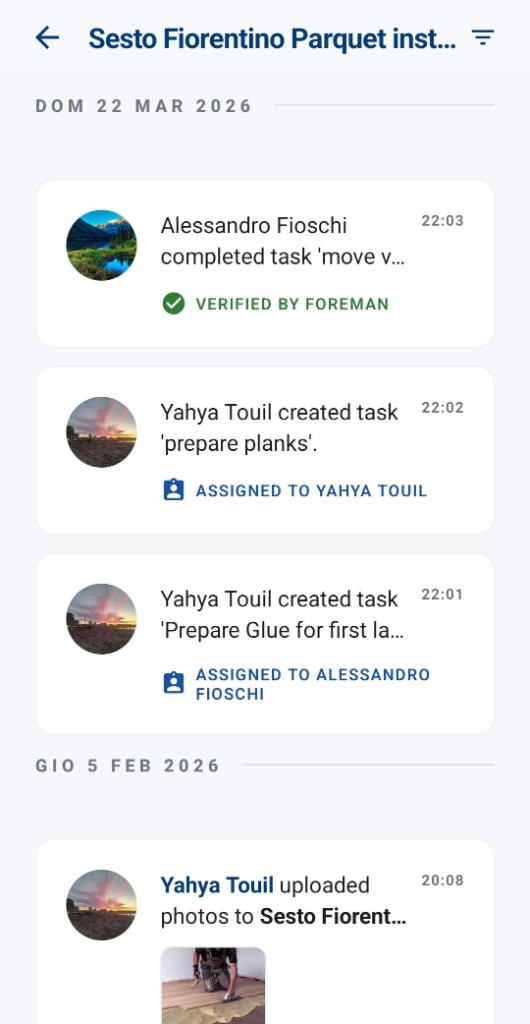 Construkt live activity log screen